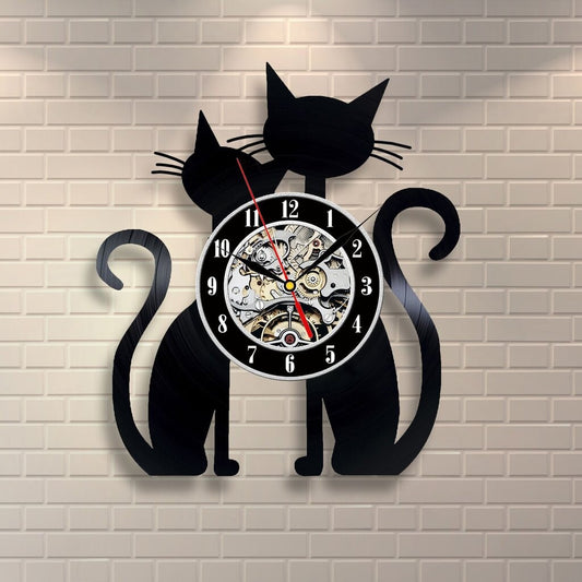 Creative Cat Vinyl Record Wall Clock | Fashionable Room Decor