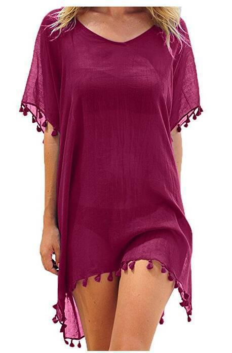 Women Blouses Loose Chiffon Dress Summer Beach Tunic Cover-Up Shirt