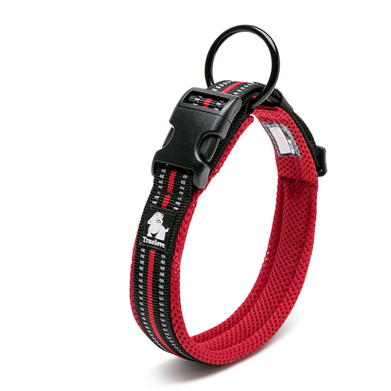 Stay safe with our reflective 3M dog collar. Durable nylon, breathable mesh, matches TRUELOVE Leash. Multiple colors, sizes 2XS to 3XL. Pack includes one.