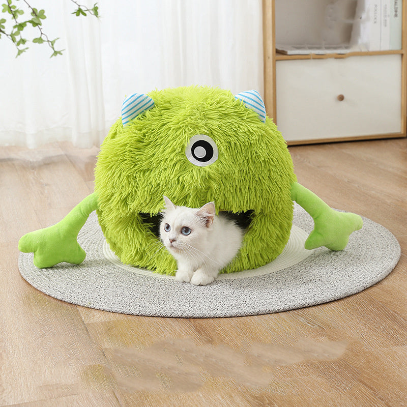 Cozy Round Plush Cat & Dog Bed – Machine Washable, Non-Slip, Self-Warming Cushion for Small Pets