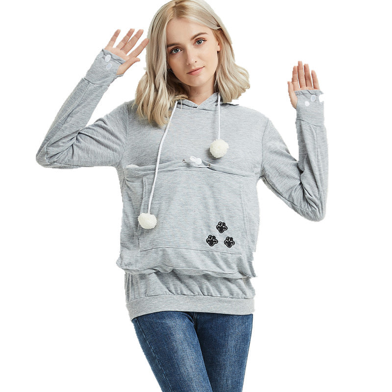 Cute Cat Hoodies | Pet Pocket Pullovers for Winter Women