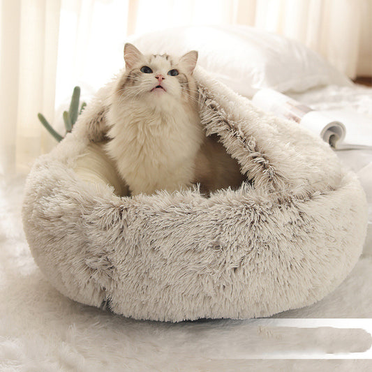 Pet Haven 2.0: Elevate Comfort with our 2-in-1 Round Plush Bed – Warm, Soft, and Stylishly Cozy for Your Furry Friends!