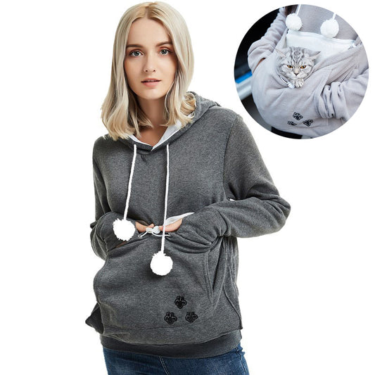 Cute Cat Hoodies | Pet Pocket Pullovers for Winter Women