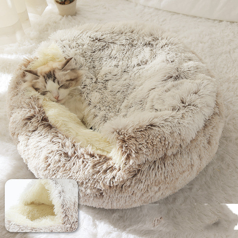 Pet Haven 2.0: Elevate Comfort with our 2-in-1 Round Plush Bed – Warm, Soft, and Stylishly Cozy for Your Furry Friends!