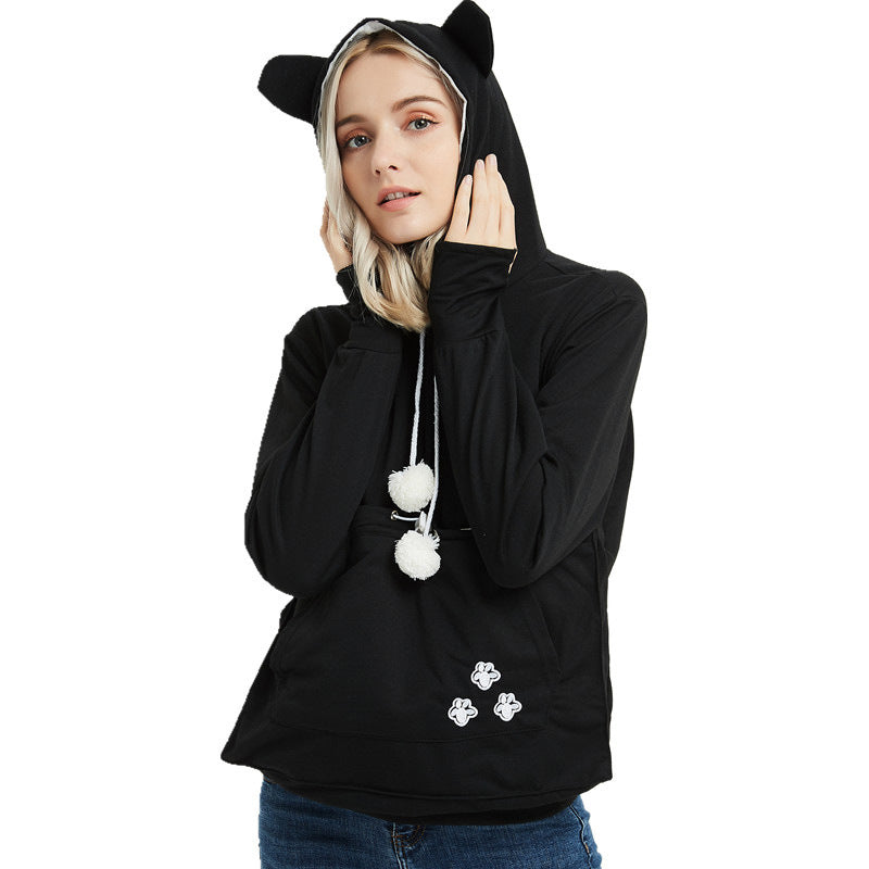 Cute Cat Hoodies | Pet Pocket Pullovers for Winter Women