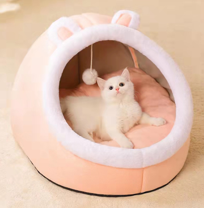 Image showcasing a cat enjoying the comfort of the four seasons universal cat house villa home, a cozy and versatile addition to any cat owner's home.