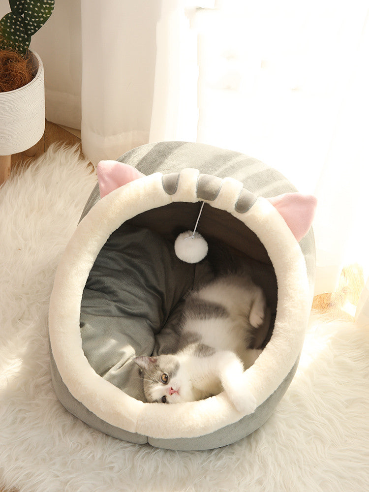 Image showcasing a cat enjoying the comfort of the four seasons universal cat house villa home, a cozy and versatile addition to any cat owner's home.