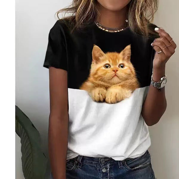 Cartoon Cat Print Women's T-shirt