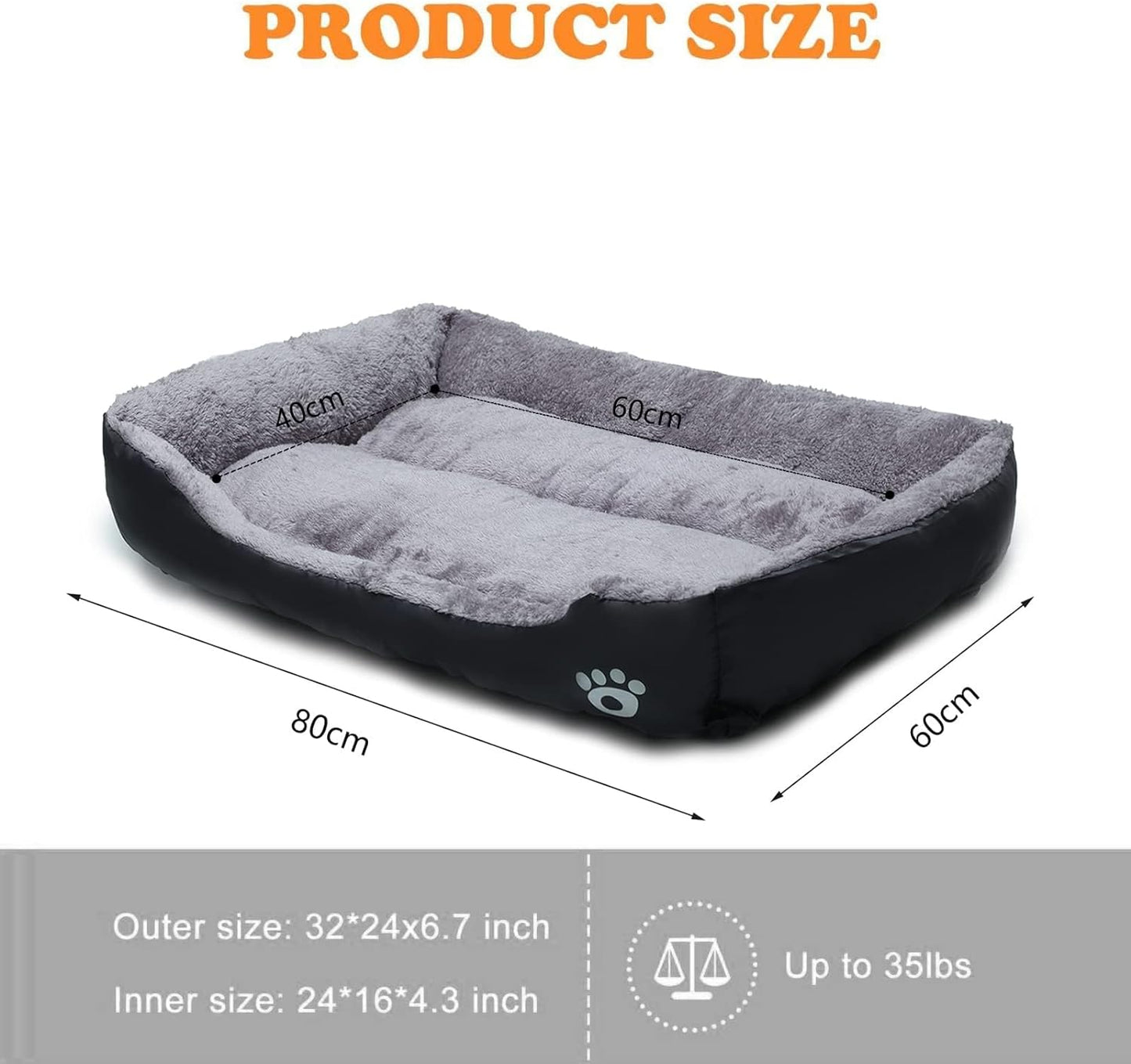 Super Soft Dog Bed Mattress, Large, Washable, Anti-Slip Waterproof Bottom, 80x60cm