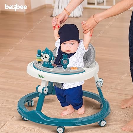 Baybee Drono Baby Walker for Kids, Round, 4-Height Adjustable, Food Tray & Musical Toy Bar, Blue