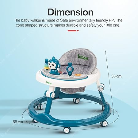 Baybee Drono Baby Walker for Kids, Round, 4-Height Adjustable, Food Tray & Musical Toy Bar, Blue