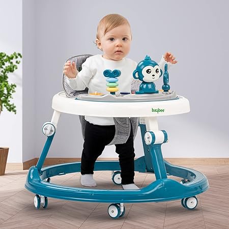 Baybee Drono Baby Walker for Kids, Round, 4-Height Adjustable, Food Tray & Musical Toy Bar, Blue