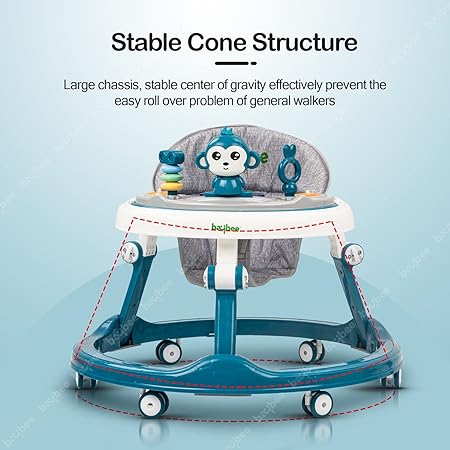 Baybee Drono Baby Walker for Kids, Round, 4-Height Adjustable, Food Tray & Musical Toy Bar, Blue