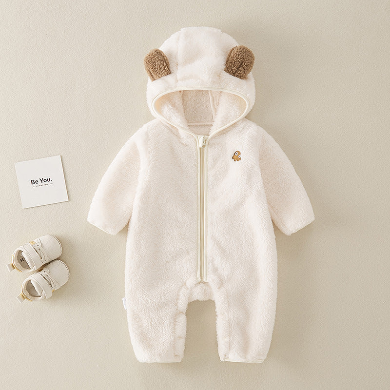 Baby Jumpsuit Double-sided Velvet Warm Hooded