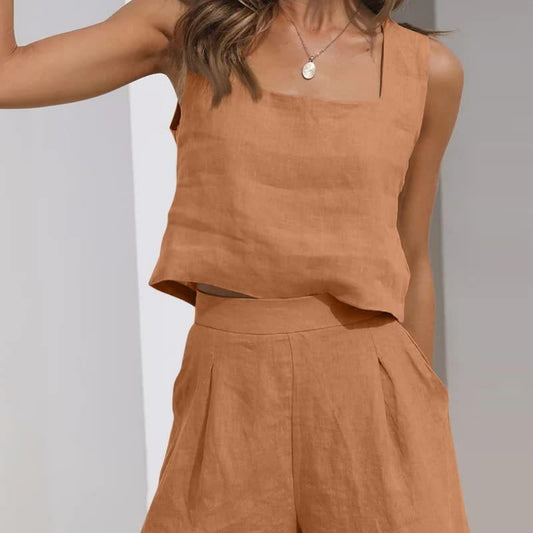 Linen Shorts Sleeveless Top Vest