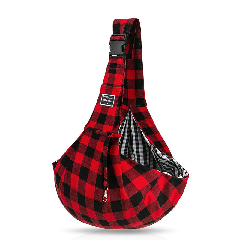 Pet Supplies Red And Black Plaid Shoulder Strap Adjustable Buckle Single-shoulder Bag