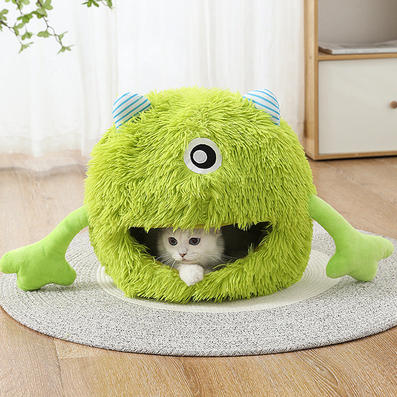 Cozy Round Plush Cat & Dog Bed – Machine Washable, Non-Slip, Self-Warming Cushion for Small Pets