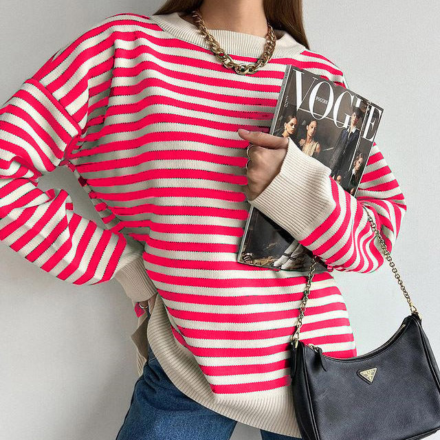 Sweater Women's Casual Round Neck Sweater Pullover Woolen Top