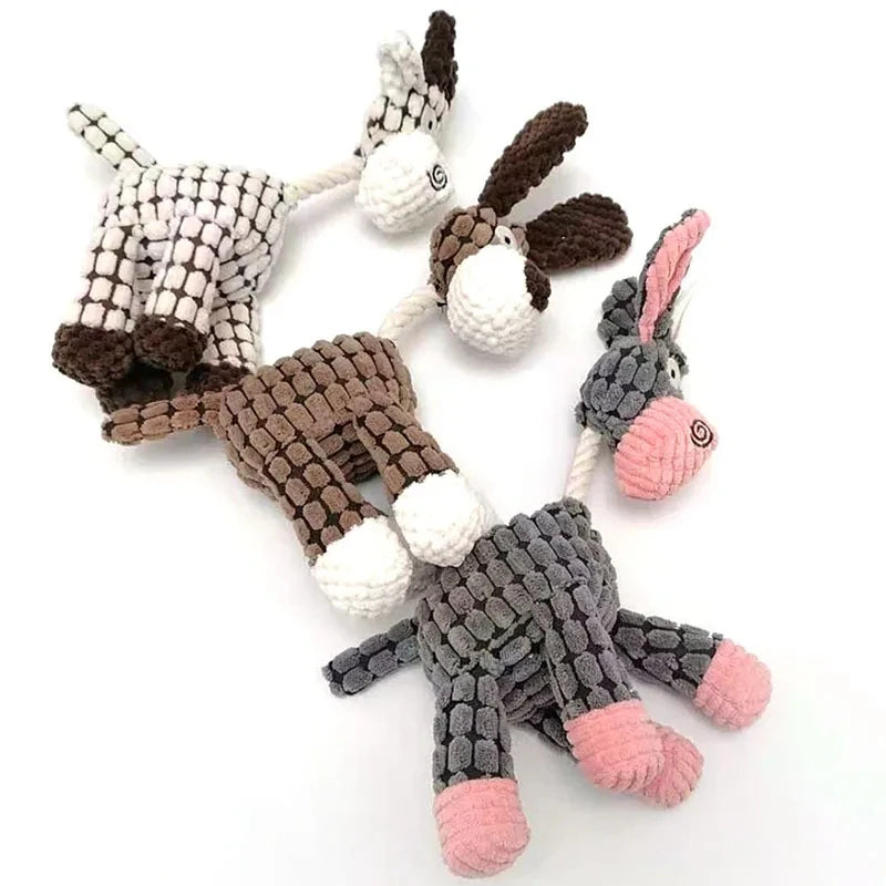 Fun Pet Toy Donkey Shape Corduroy Chew Toy For Dogs Puppy Squeaker Squeaky Plush BoneMedium Dog Accessories Training Plush Sound