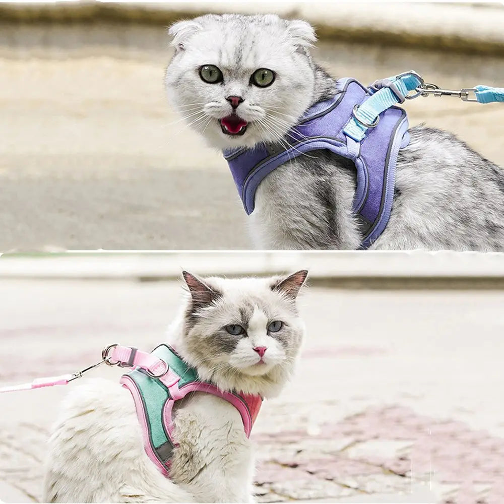 Cat Leash and Collar Set Escape Proof Puppy Rabbit Kitten Vest Harness with Bell Pet Harness with Reflective Strap