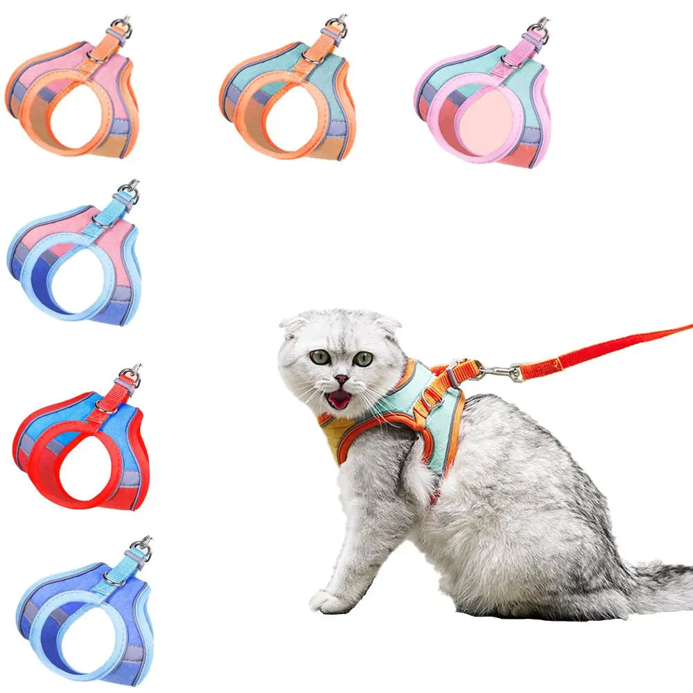 Cat Leash and Collar Set Escape Proof Puppy Rabbit Kitten Vest Harness with Bell Pet Harness with Reflective Strap