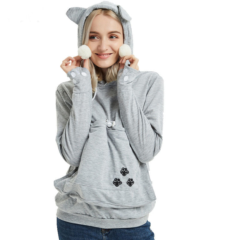 Cute Cat Hoodies | Pet Pocket Pullovers for Winter Women