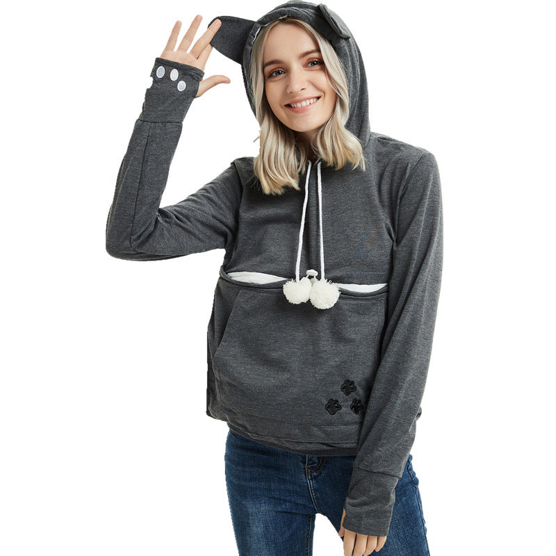 Cute Cat Hoodies | Pet Pocket Pullovers for Winter Women