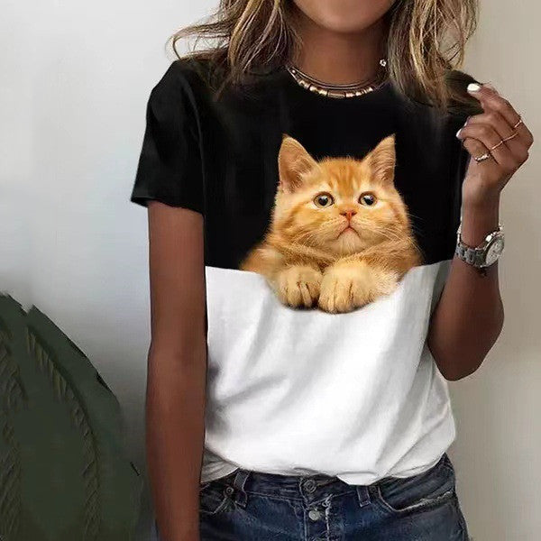 Cartoon Cat Print Women's T-shirt