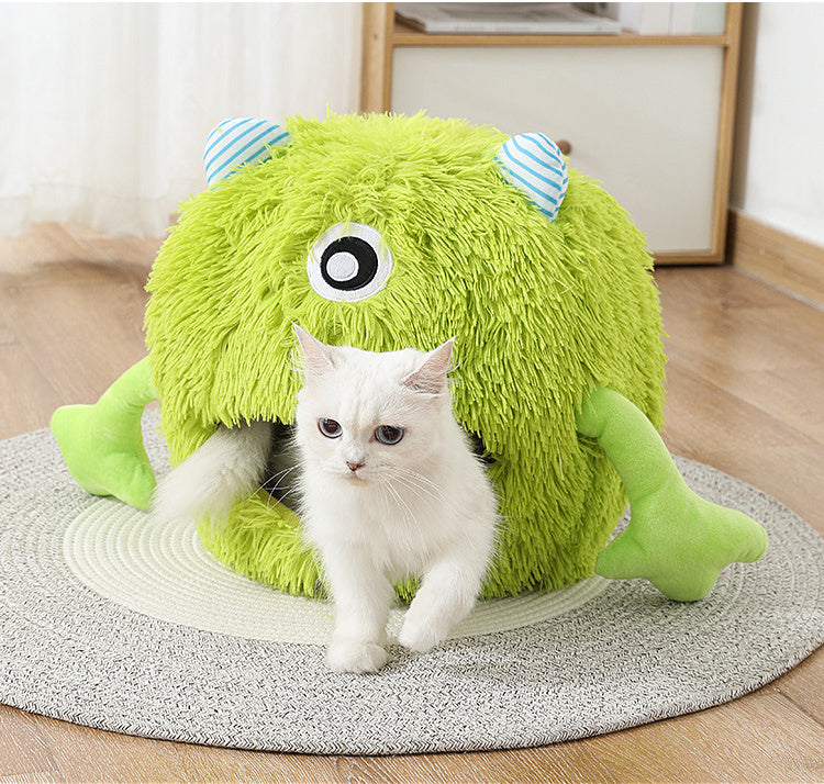 Cozy Round Plush Cat & Dog Bed – Machine Washable, Non-Slip, Self-Warming Cushion for Small Pets